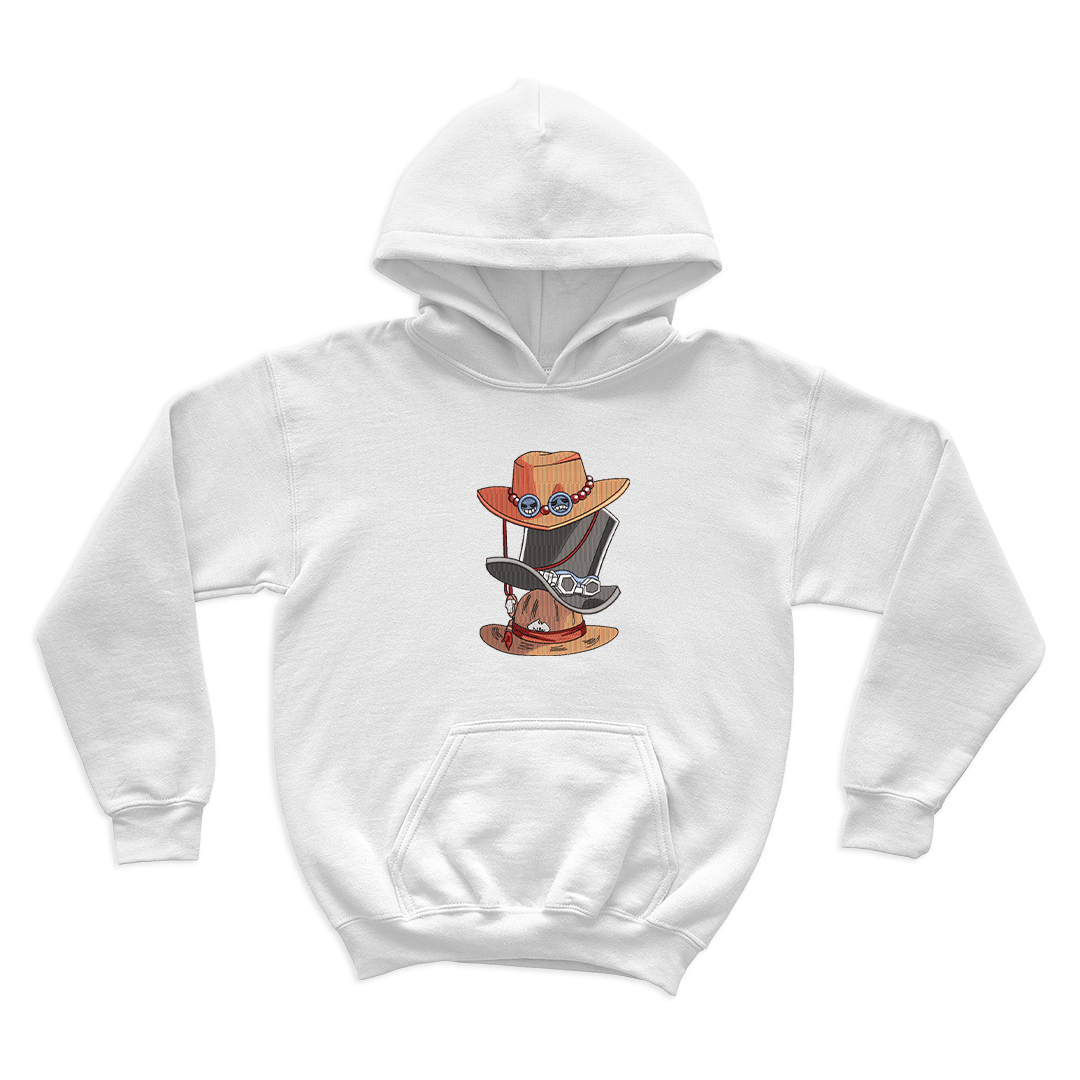 Luffy. Ace and Sabo Hats Embroidered Hoodie